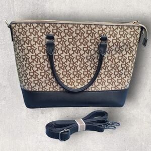 DKNY Signature Logo Satchel Handbag Shoulder Strap Top Handle Tote Purse Brown